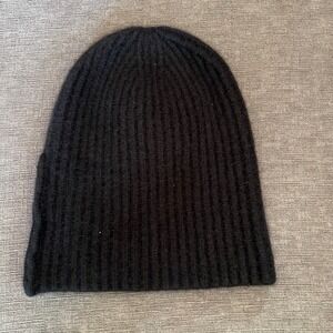 OGD Black 100% Cashmere Ribbed Knit Beanie Hat One Size Super Soft Lux Winter